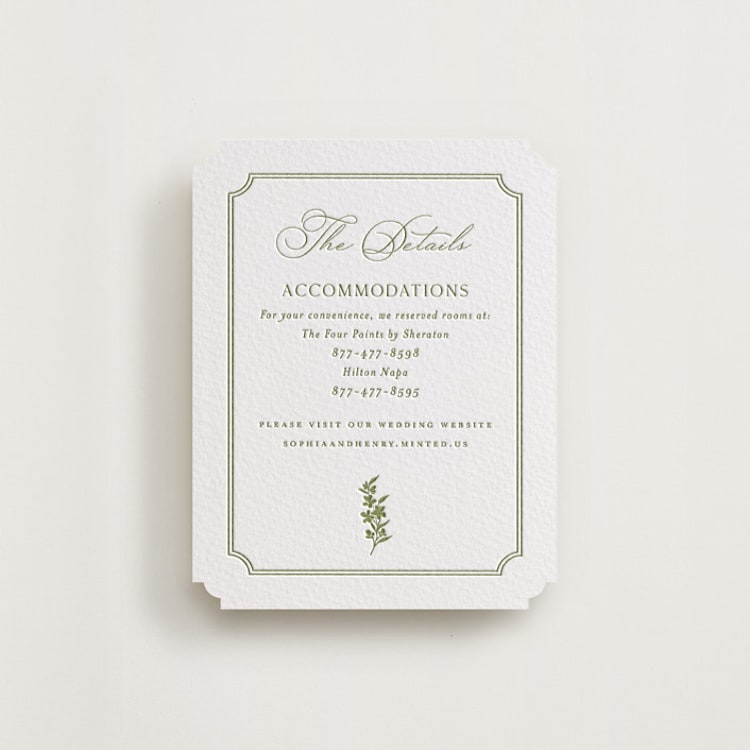 "Simply Elegant" - Letterpress Direction Cards in Olive by Yaling Hou Suzuki - Front