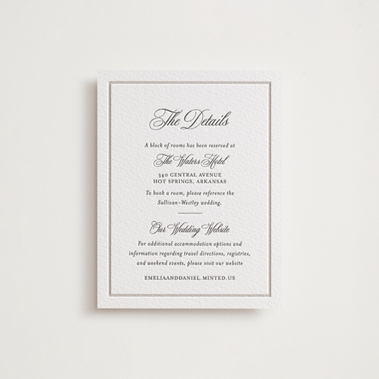 "Royal" - Letterpress Direction Cards in Dove Grey | Soft Black by Melinda Denison - Front