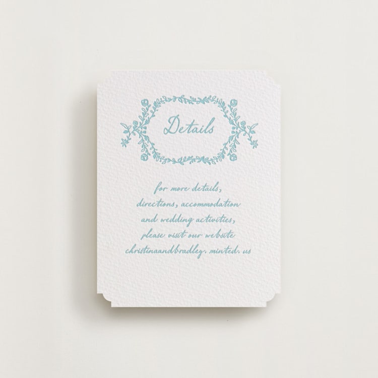 "Garden romance" - Letterpress Direction Cards in Robin's Egg by Creo Study - Front