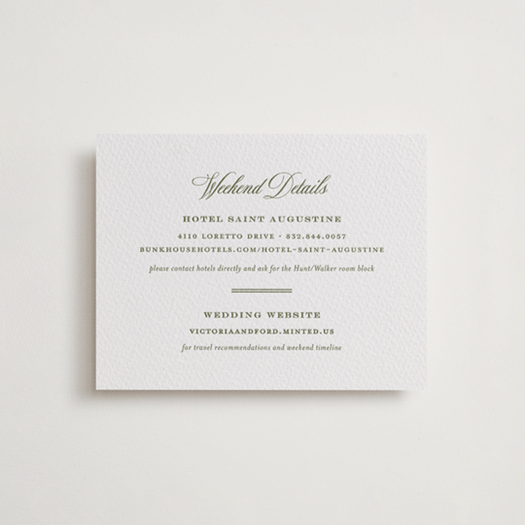 "Putnam" - Letterpress Direction Cards in Artichoke by Megan Davis - Front