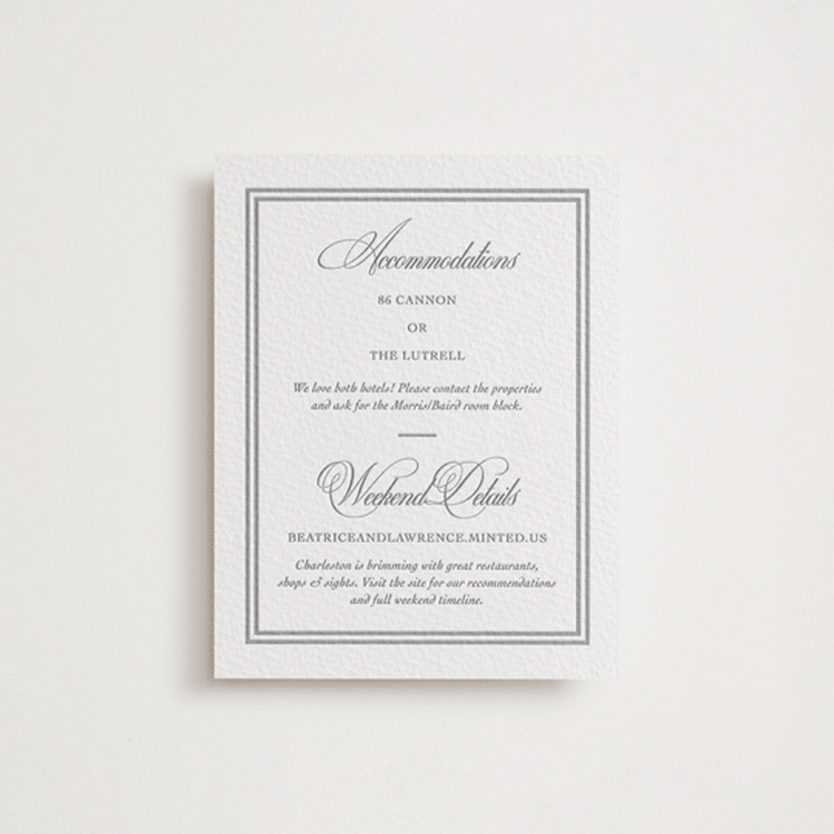 "Bradford" - Letterpress Direction Cards in Graphite by Megan Davis - Front