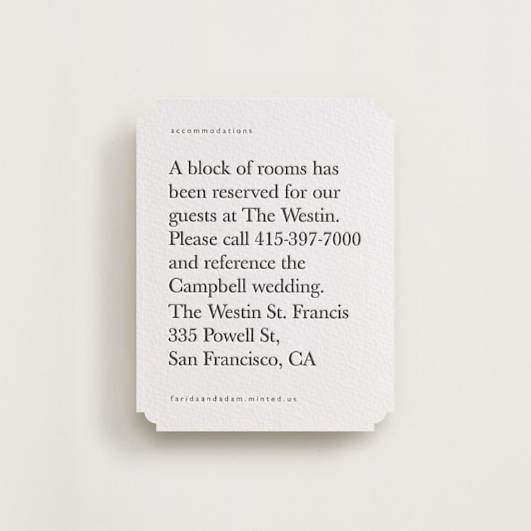 "Westin" - Letterpress Direction Cards in Soft Black by Hudson meet Rose - Front