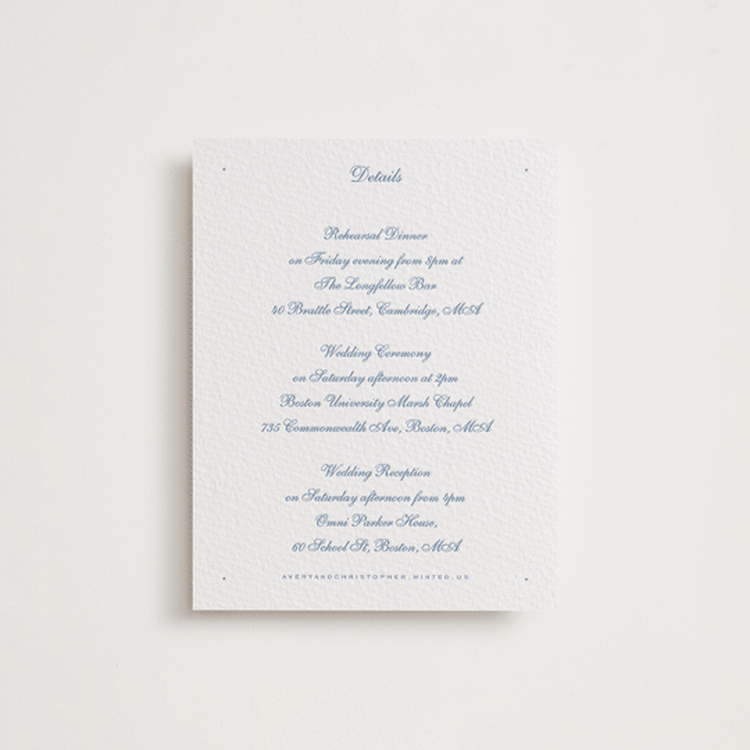 "Villa" - Letterpress Direction Cards in Pacific Blue by Blustery August - Front
