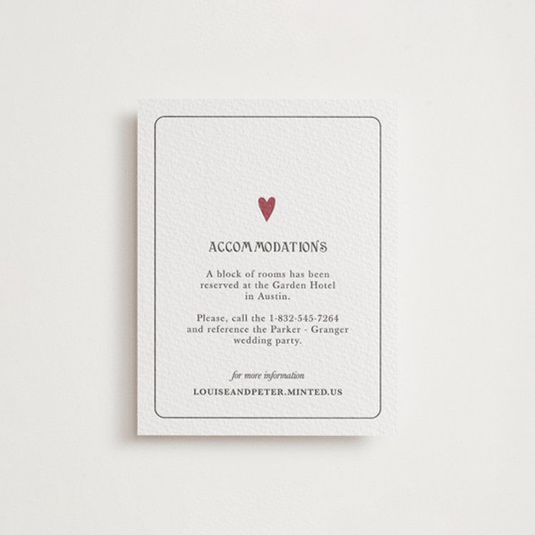 "Red Hearts" - Letterpress Direction Cards in Maraschino | Soft Black by Helena Vitto - Front
