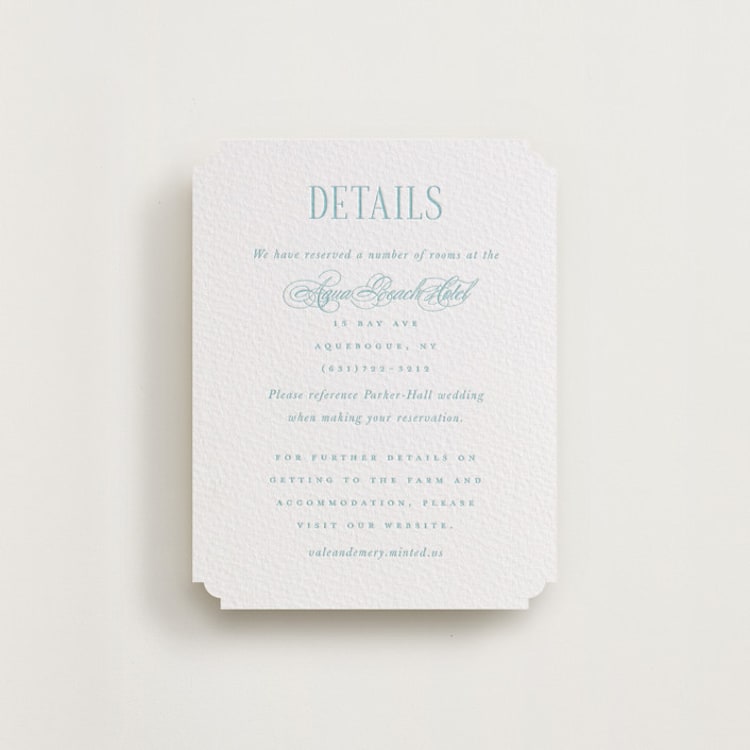 "Hamptons" - Letterpress Direction Cards in Robin's Egg by Hudson meet Rose - Front