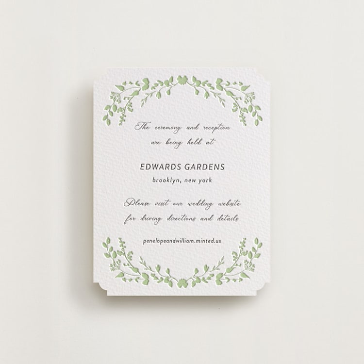 "flower garden" - Letterpress Direction Cards in Matcha | Soft Black by Susan Moyal - Front