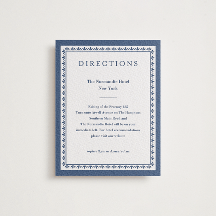 "Pressed Motif" - Letterpress Direction Cards in Blueberry by Oma N. Ramkhelawan - Front