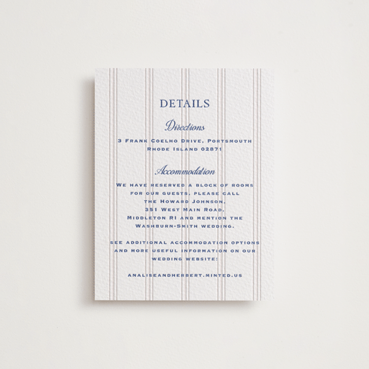 "Raies" - Letterpress Direction Cards in Lapis by Tamara Hilje - Front