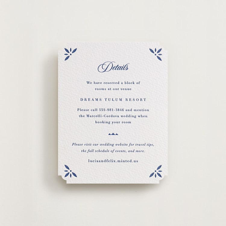 "Talavera Tiles" - Letterpress Direction Cards in Lapis by Olivia Raufman - Front