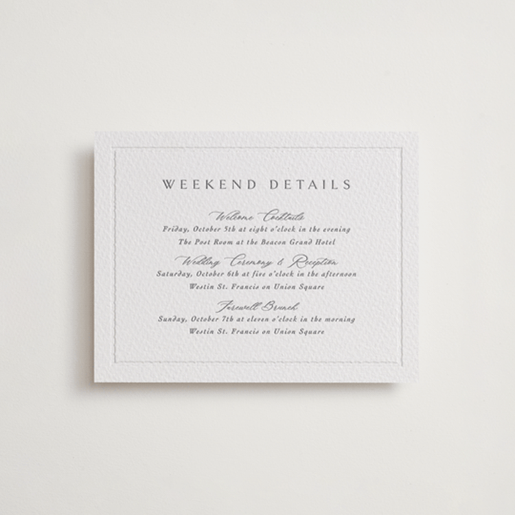 "Heirloom Needlework" - Letterpress Direction Cards in Smoke | Blind Deboss by Meggy Masters - Front