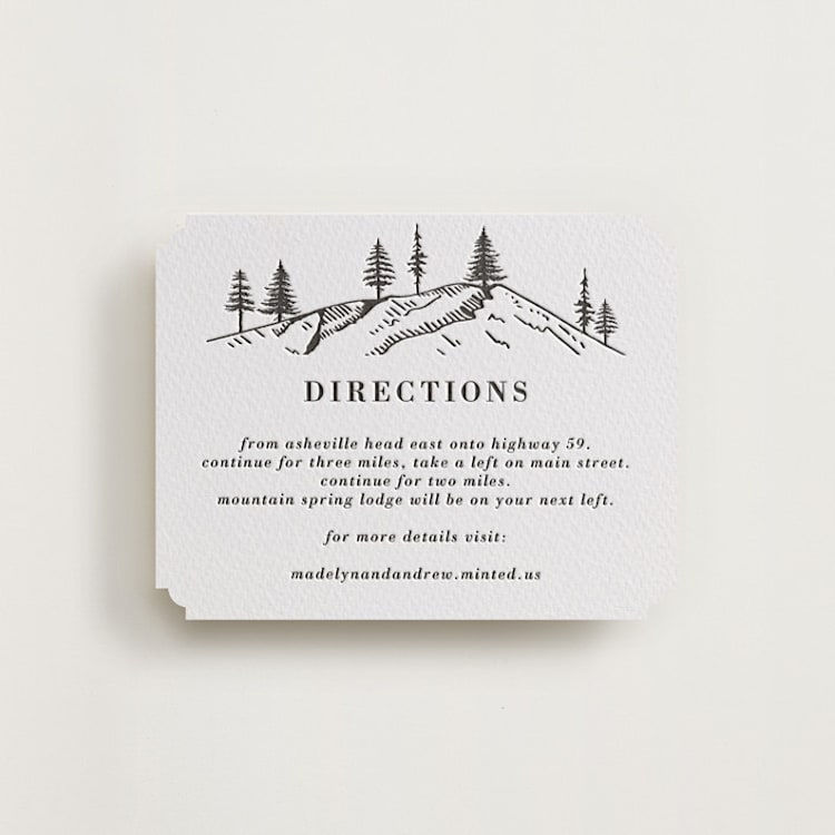 "Mountain Pines" - Letterpress Direction Cards in Soft Black by Winston Latchman - Front