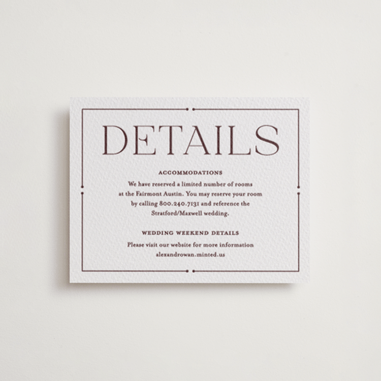 "Quiet Luxury" - Letterpress Direction Cards in Clove by Oscar and Emma - Karly Depew - Front