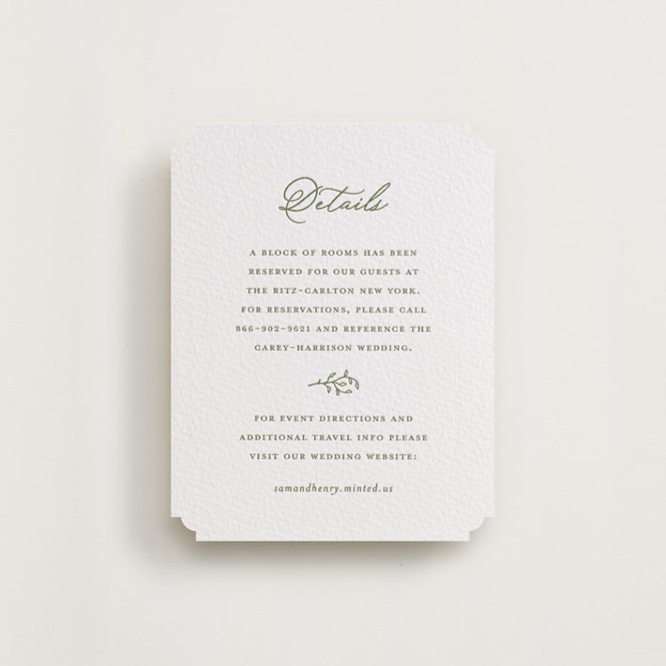 "Garden Script" - Letterpress Direction Cards in Artichoke by Katherine Moynagh - Front