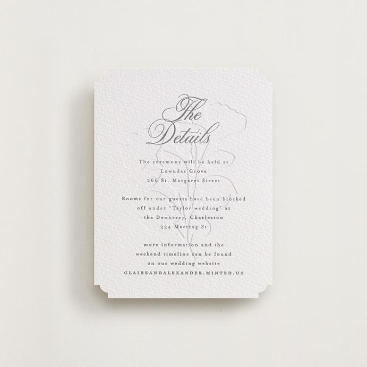 "Heirloom" - Letterpress Direction Cards in Smoke by Creo Study - Front