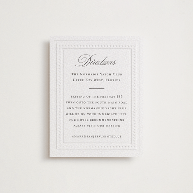 "Kamal" - Letterpress Direction Cards in Soft Black by Oma N. Ramkhelawan - Front