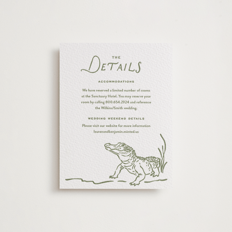 "Marshland" - Letterpress Direction Cards in Artichoke by Oscar and Emma - Karly Depew - Front