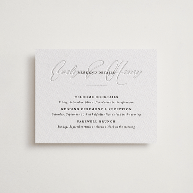 "Bespoke" - Letterpress Direction Cards in Soft Black | Blind Deboss by Meggy Masters - Front