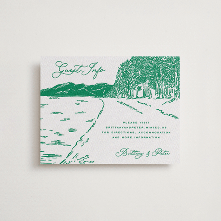 "Lakeview" - Letterpress Direction Cards in Racing Green by Claudia Orengo - Front