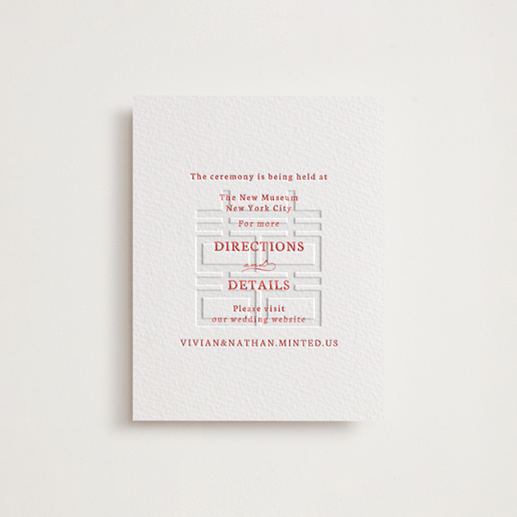 "simply happy" - Letterpress Direction Cards in Ruby by Deborah Chou - Front