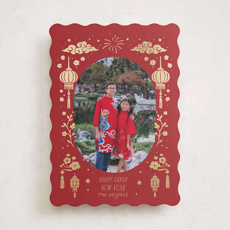 "Happy Lunar New Year" - Lunar New Year Cards in Berry by Rina Ozum - Front
