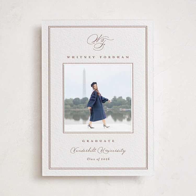 "Simple Edge" - Letterpress Graduation Announcement Photo Mount Cards in Cinnamon by Amy Kross - Front