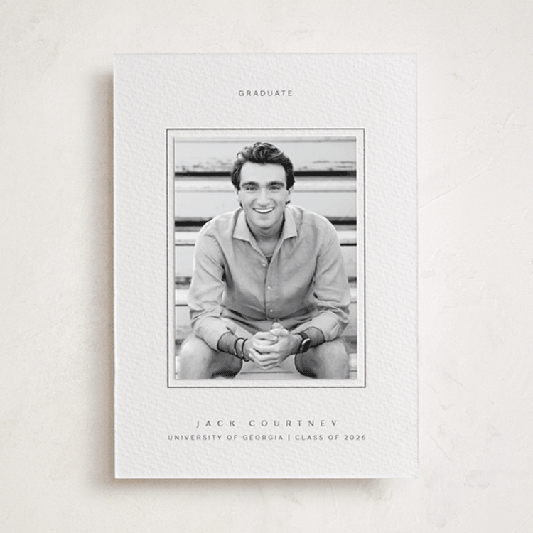 "Breathe love" - Letterpress Graduation Announcement Photo Mount Cards in Soft Black by Yuliya Evseeva - Front