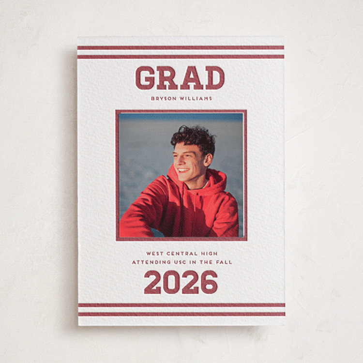 "Team Grad" - Letterpress Graduation Announcement Photo Mount Cards in Maraschino by Louise Kay - Front