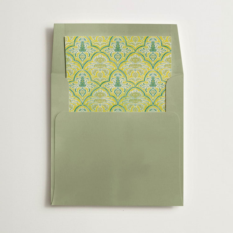 "Morrocan Print" - Slip-In Envelope Liners in Chatreuse by Gwen Bedat - Liner in envelope