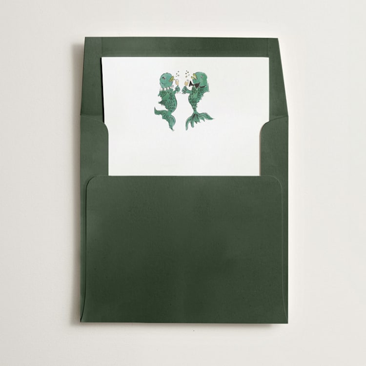 "Party Fish" - Slip-In Envelope Liners in Emerald by Jill Delavan - Liner in envelope