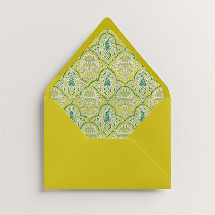 "Morrocan Print" - Slip-In Envelope Liners in Chartreuse by Gwen Bedat - Liner in envelope