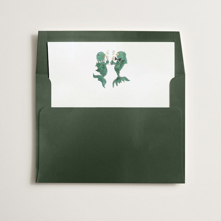 "Party Fish" - Slip-In Envelope Liners in Emerald by Jill Delavan - Liner in envelope