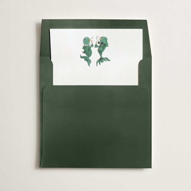 "Party Fish" - Slip-In Envelope Liners in Emerald by Jill Delavan - Liner in envelope