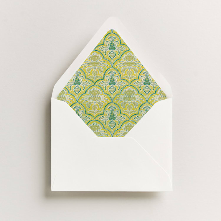 "Morrocan Print" - Slip-In Envelope Liners in Chartreuse by Gwen Bedat - Liner in envelope