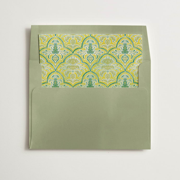 "Morrocan Print" - Slip-In Envelope Liners in Chatreuse by Gwen Bedat - Liner in envelope