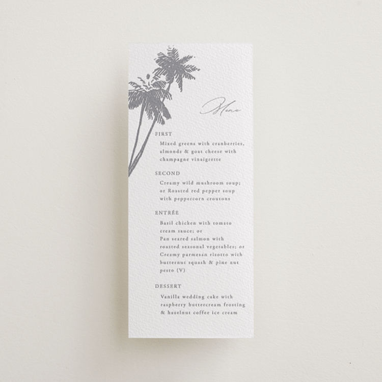 "Warm Winds" - Letterpress Menus in Granite by Janean Hinger - Front