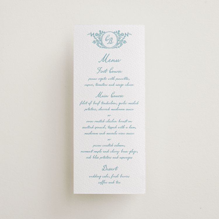 "Garden romance" - Letterpress Menus in Robin's Egg by Creo Study - Front