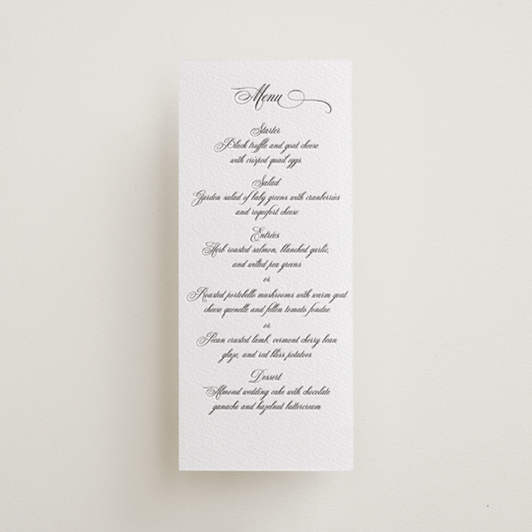 "palazzo" - Letterpress Menus in Soft Black by Benita Crandall - Front