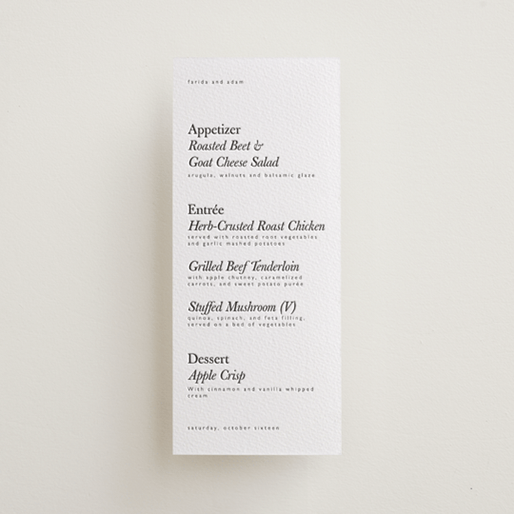 "Westin" - Letterpress Menus in Soft Black | Graphite by Hudson meet Rose - Front