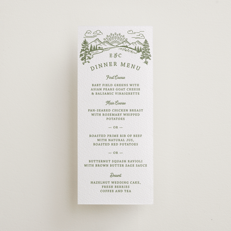 "On The Horizon" - Letterpress Menus in Olive by Paper Sun Studio - Front