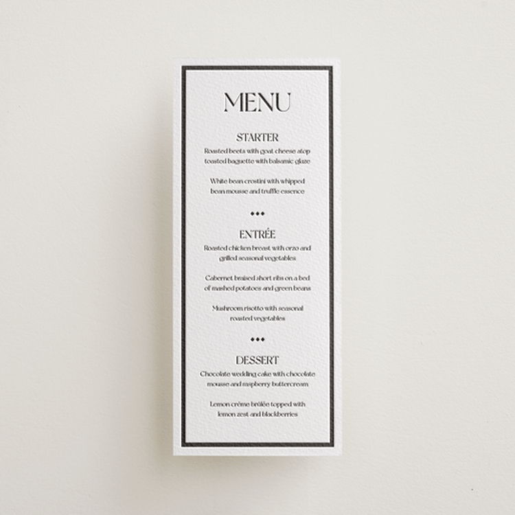 "Trés Chic" - Letterpress Menus in Soft Black | Graphite by Julia Liverton - Front