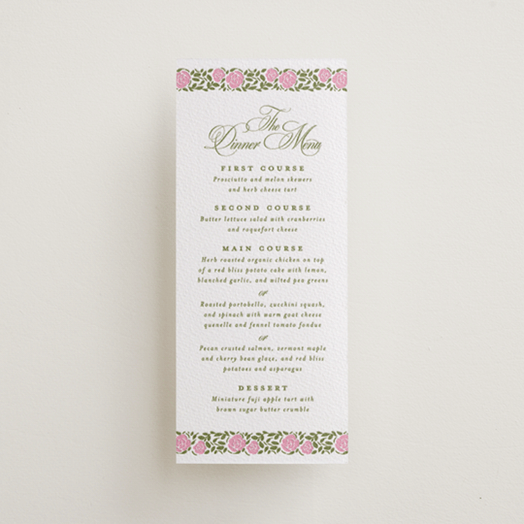 "Vintage Blooms" - Letterpress Menus in Olive | Lotus by Creo Study - Front
