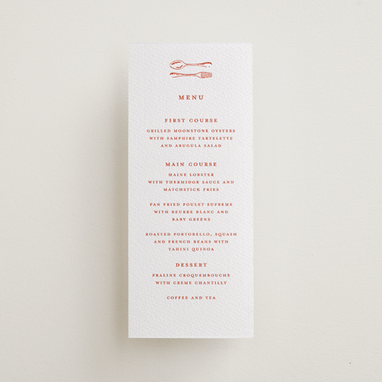 "lobster" - Letterpress Menus in Poppy by Pippa Shaw - Front