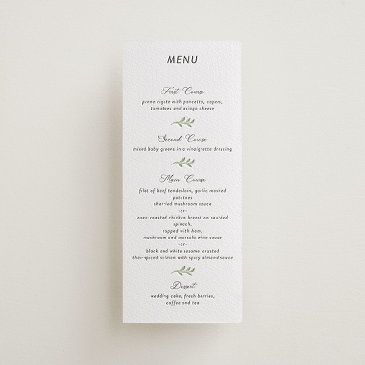 "flower garden" - Letterpress Menus in Matcha | Soft Black by Susan Moyal - Front