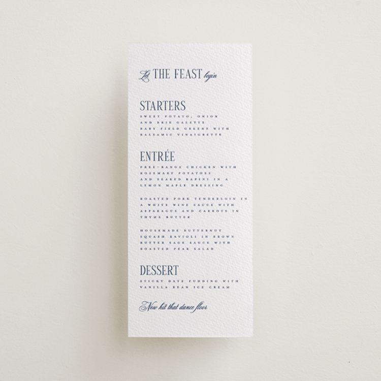 "London" - Letterpress Menus in Blueberry by Hudson meet Rose - Front