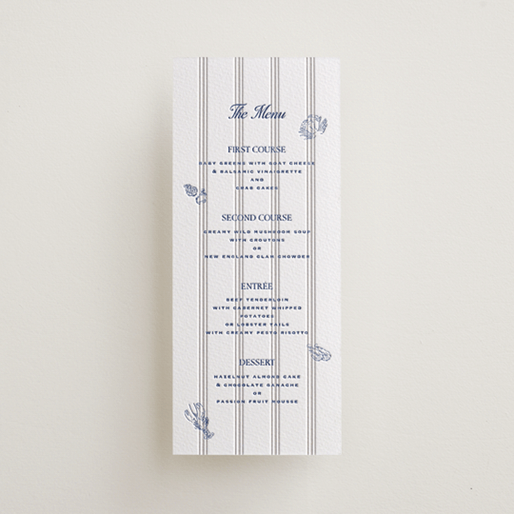 "Raies" - Letterpress Menus in Lapis by Tamara Hilje - Front