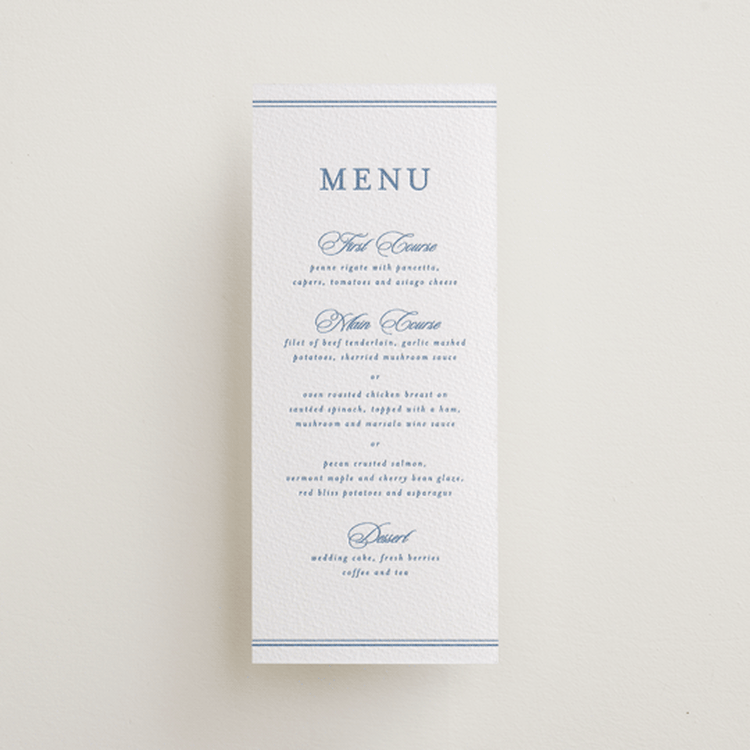 "POSH" - Letterpress Menus in Pacific Blue by Creo Study - Front