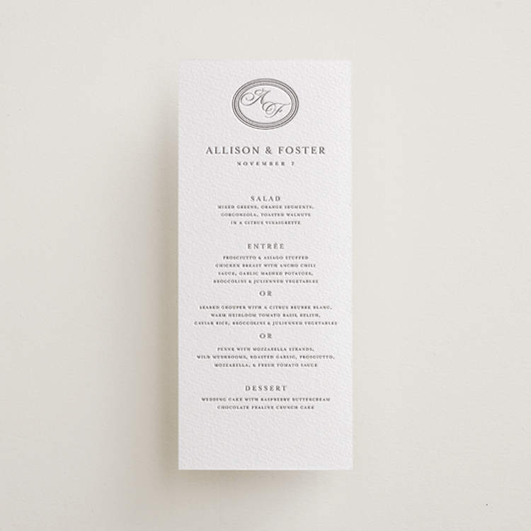 "Haverly" - Letterpress Menus in Graphite by Jessica Williams - Front