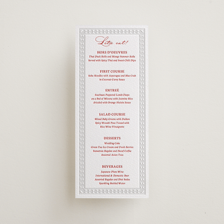"simply happy" - Letterpress Menus in Ruby by Deborah Chou - Front
