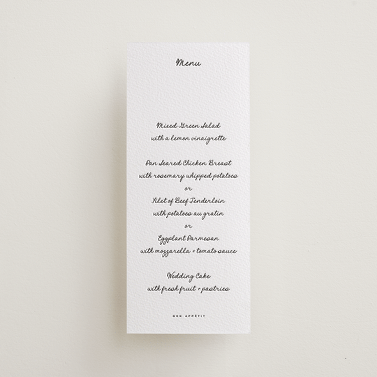 "Lover's Lantern" - Letterpress Menus in Soft Black by Blustery August - Front