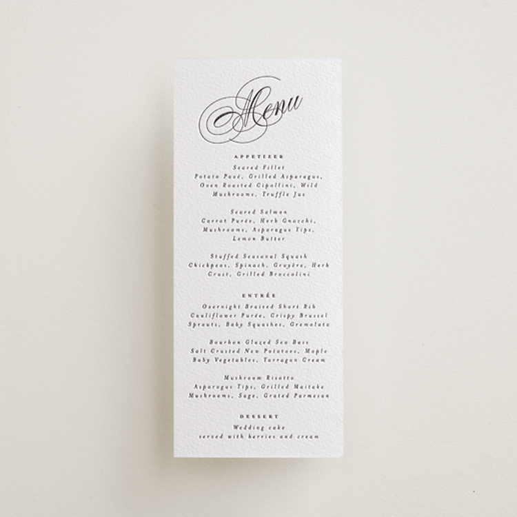 "Forever" - Letterpress Menus in Soft Black by Hudson meet Rose - Front